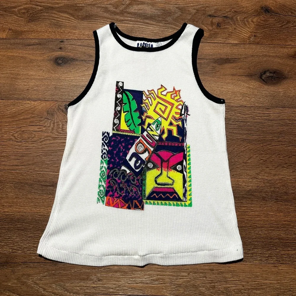 Vintage Laguna White Graphic Ribbed Tank Top Kids Size 12